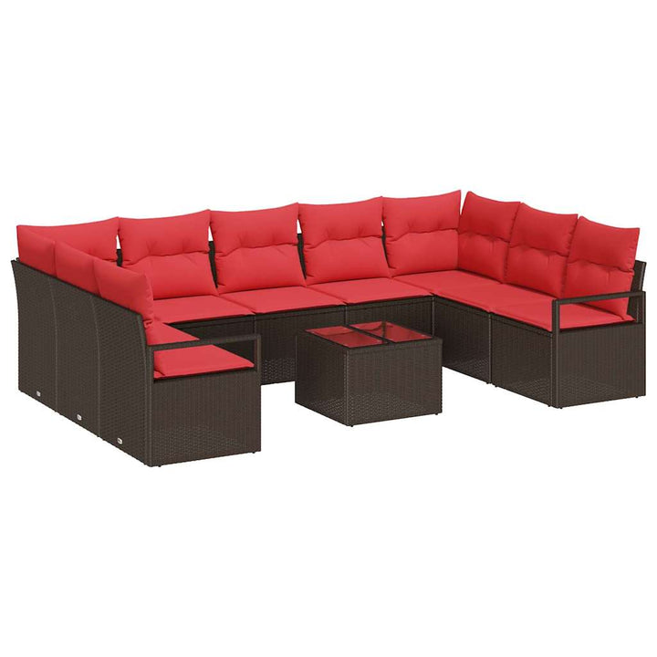 Sofa Sæt med pude 10 pcs Brun polyrattan