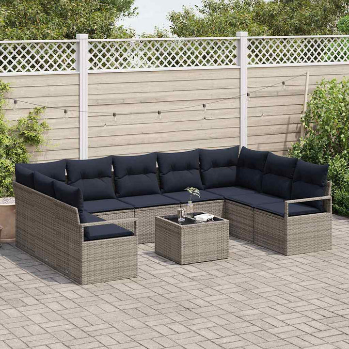 Sofa Sæt med pude 10 pcs Grå polyrattan