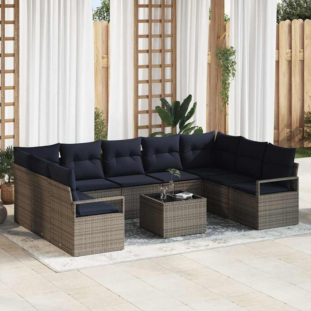 Sofa Sæt med pude 10 pcs Grå polyrattan