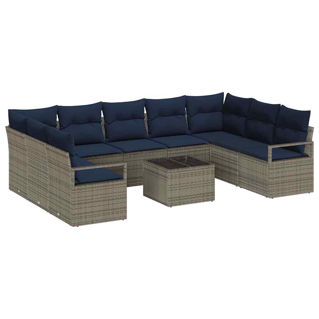 Sofa Sæt med pude 10 pcs Grå polyrattan