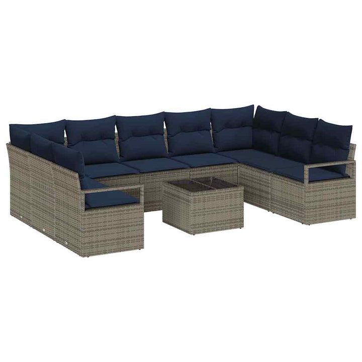 Sofa Sæt med pude 10 pcs Grå polyrattan