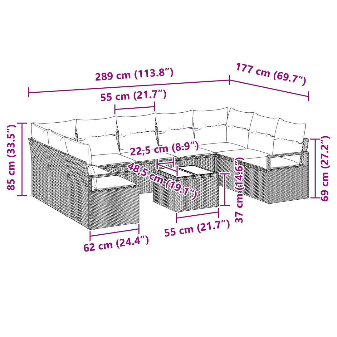 Sofa Sæt med pude 10 pcs Grå polyrattan