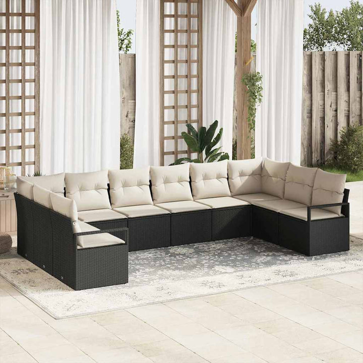 Sofa Sæt med pude 10 pcs Sort polyrattan