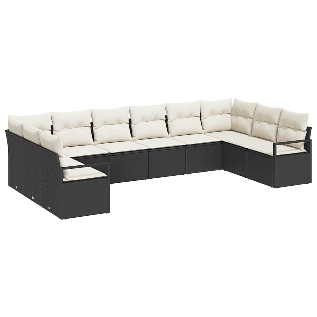 Sofa Sæt med pude 10 pcs Sort polyrattan