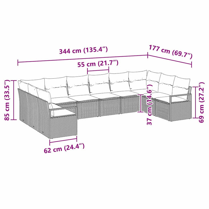 Sofa Sæt med pude 10 pcs Sort polyrattan