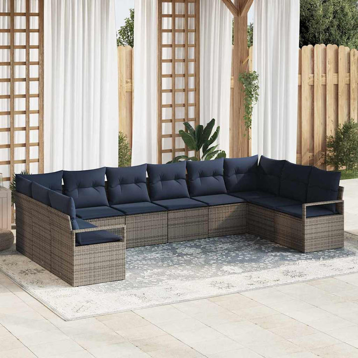 Sofa Sæt med pude 10 pcs Grå polyrattan
