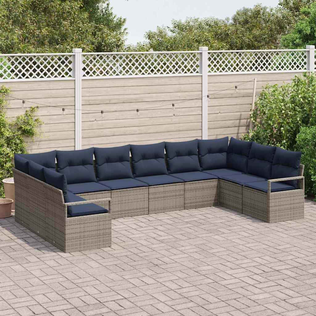 Sofa Sæt med pude 10 pcs Grå polyrattan
