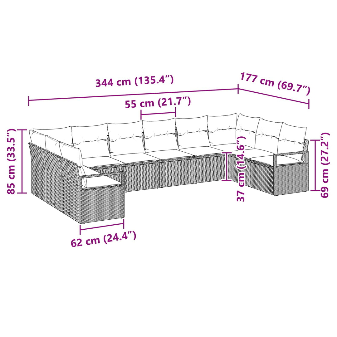 Sofa Sæt med pude 10 pcs Grå polyrattan