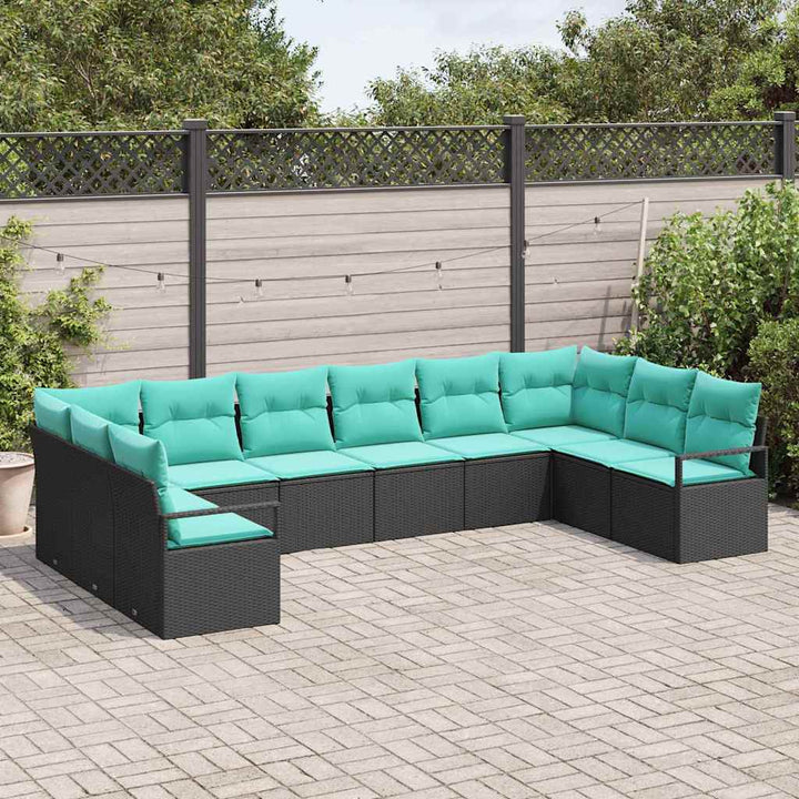 Sofa Sæt med pude 10 pcs Sort polyrattan