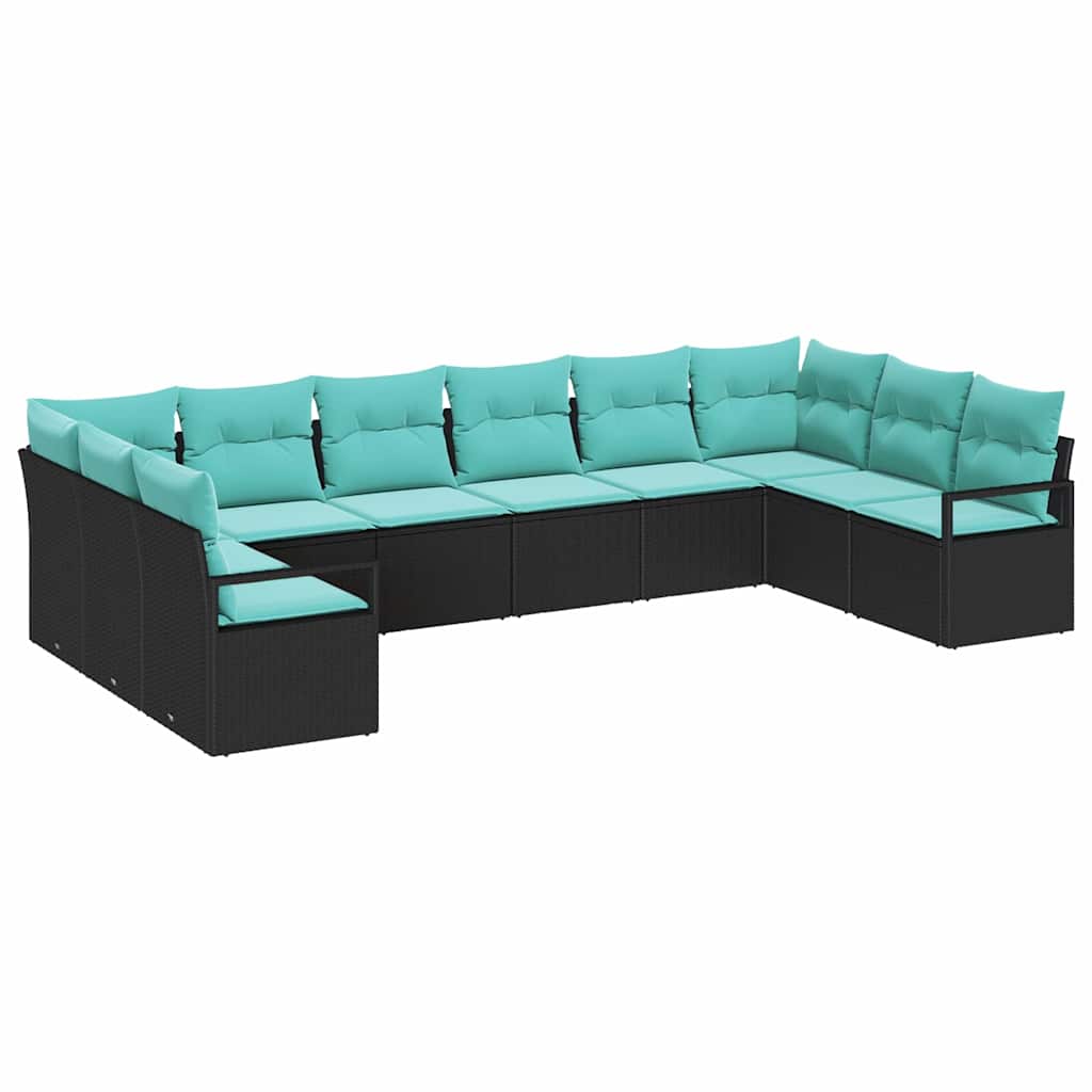 Sofa Sæt med pude 10 pcs Sort polyrattan