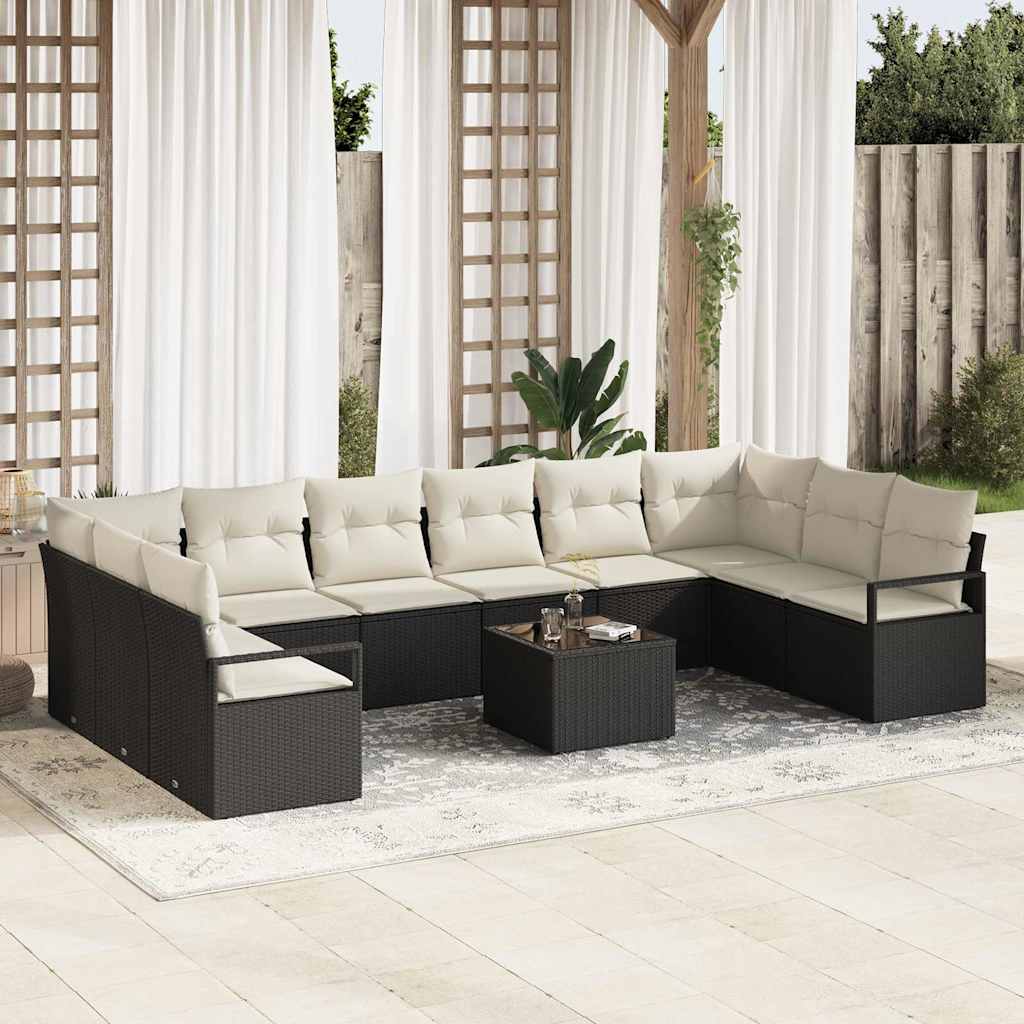 Sofa Sæt med pude 11 pcs Sort polyrattan