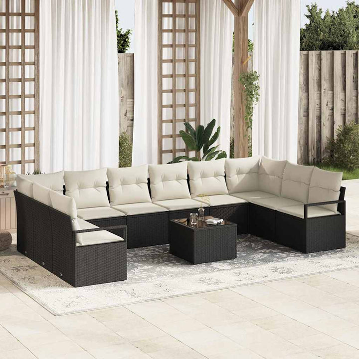 Sofa Sæt med pude 11 pcs Sort polyrattan