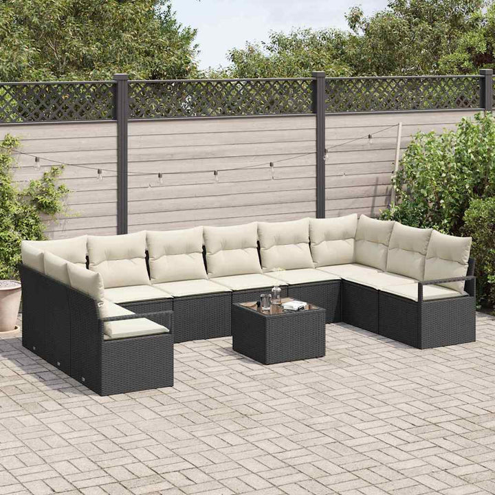 Sofa Sæt med pude 11 pcs Sort polyrattan