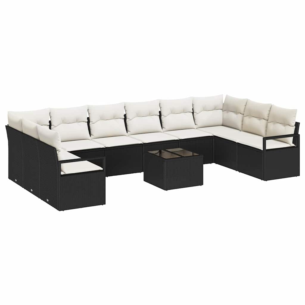 Sofa Sæt med pude 11 pcs Sort polyrattan