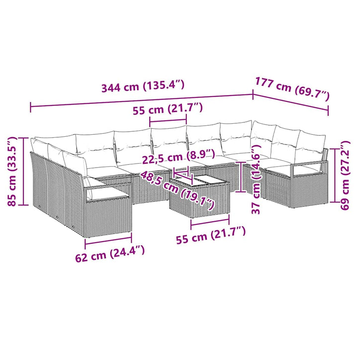 Sofa Sæt med pude 11 pcs Sort polyrattan