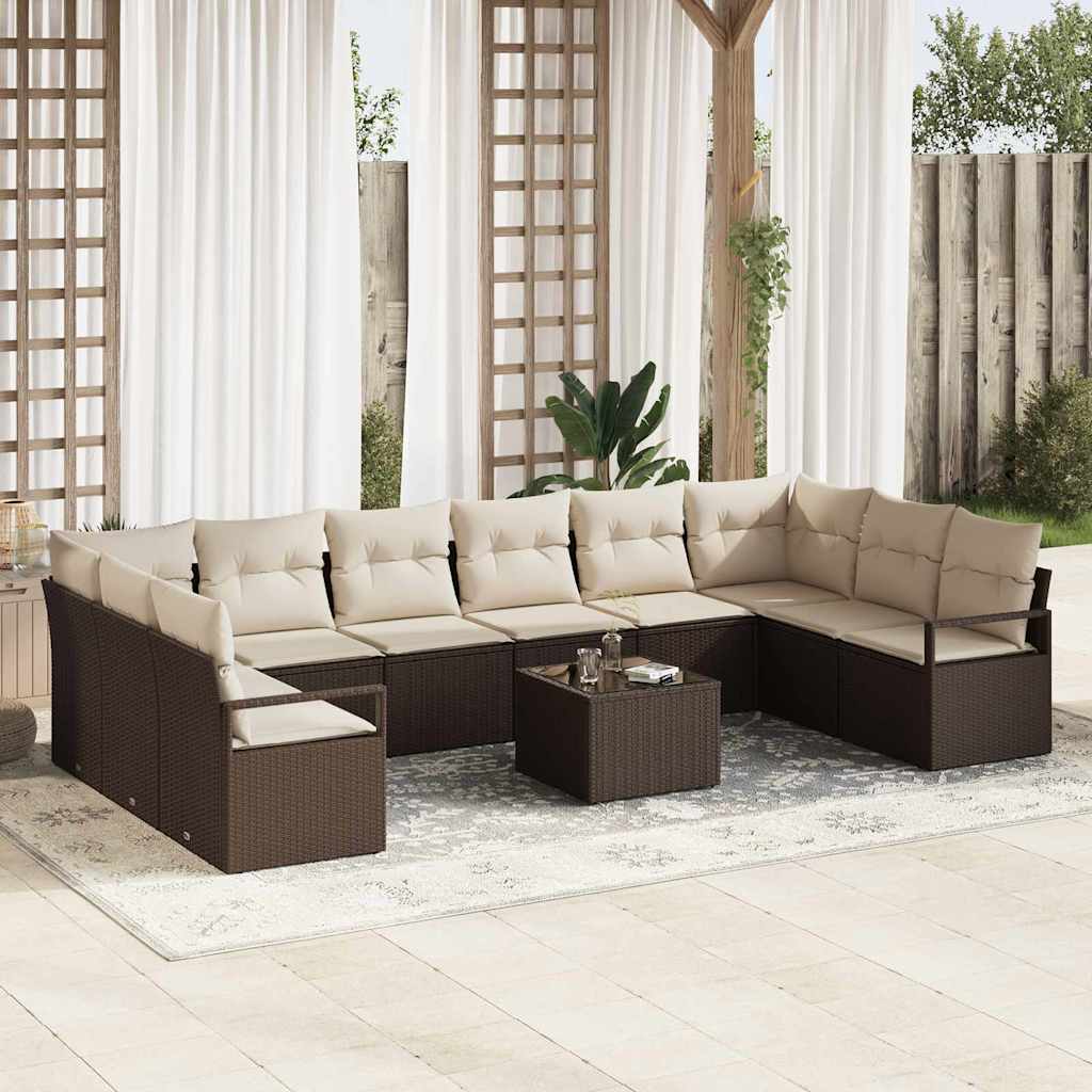 Sofa Sæt med pude 11 pcs Brun polyrattan