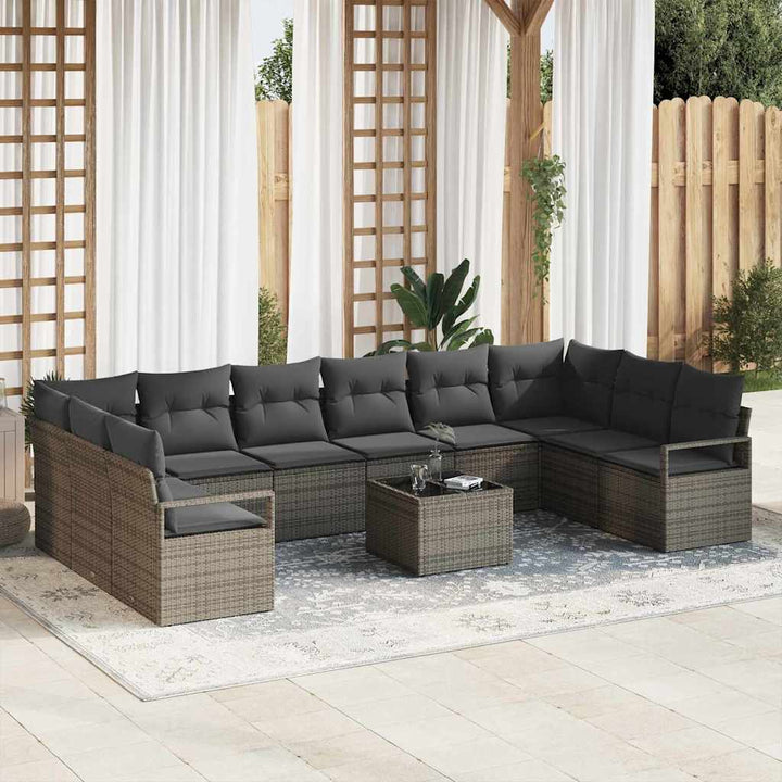 Sofa Sæt med pude 11 pcs Grå polyrattan
