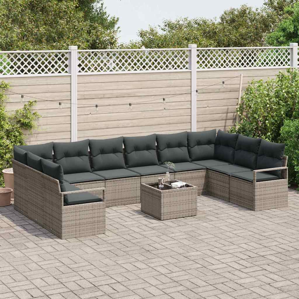 Sofa Sæt med pude 11 pcs Grå polyrattan