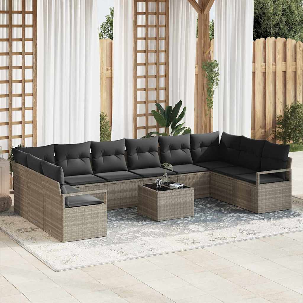 Sofa Sæt med pude 11 pcs Lysegrå polyrattan