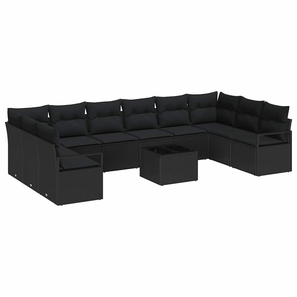Sofa Sæt med pude 11 pcs Sort polyrattan