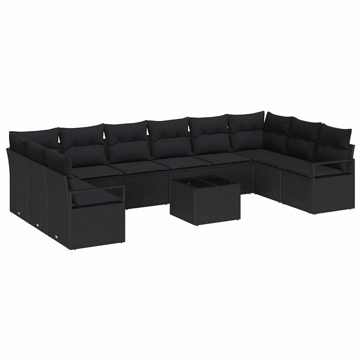 Sofa Sæt med pude 11 pcs Sort polyrattan