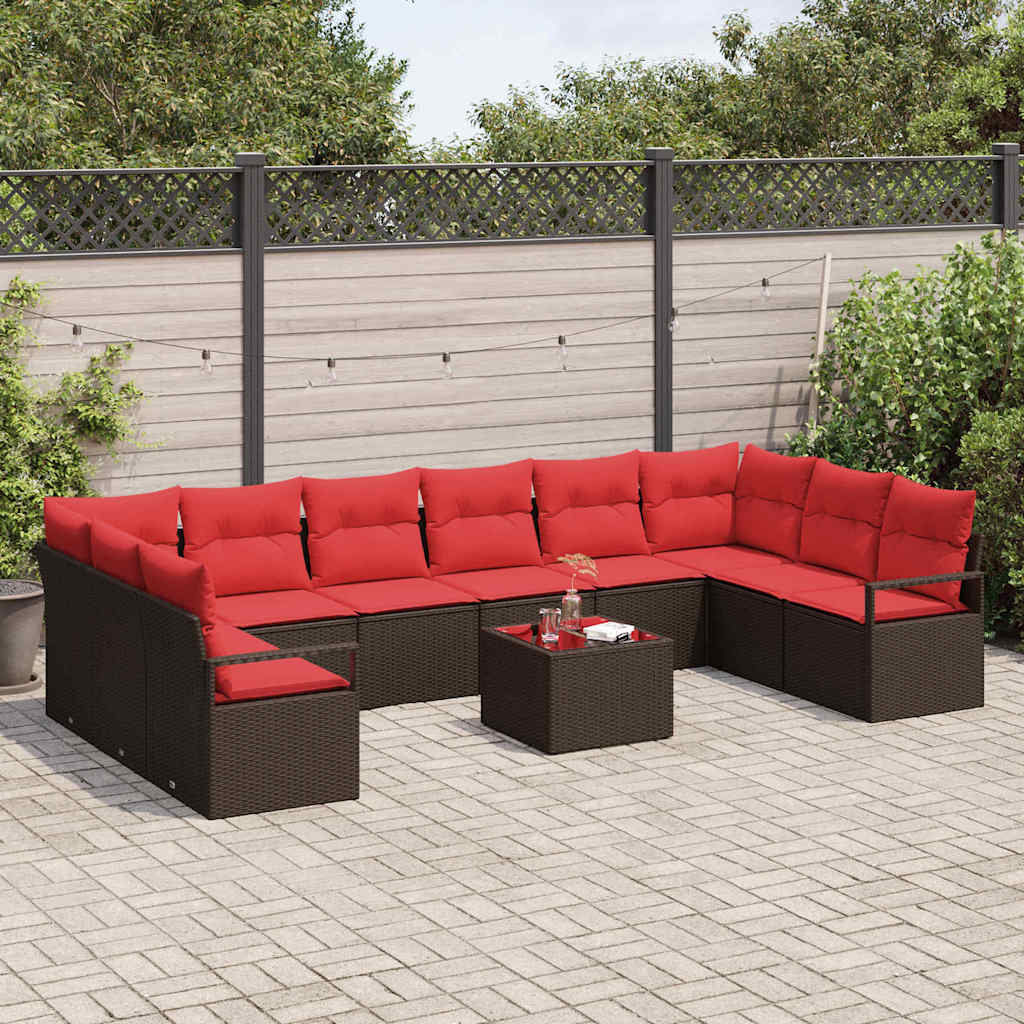 Sofa Sæt med pude 11 pcs Brun polyrattan