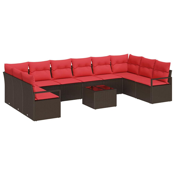 Sofa Sæt med pude 11 pcs Brun polyrattan