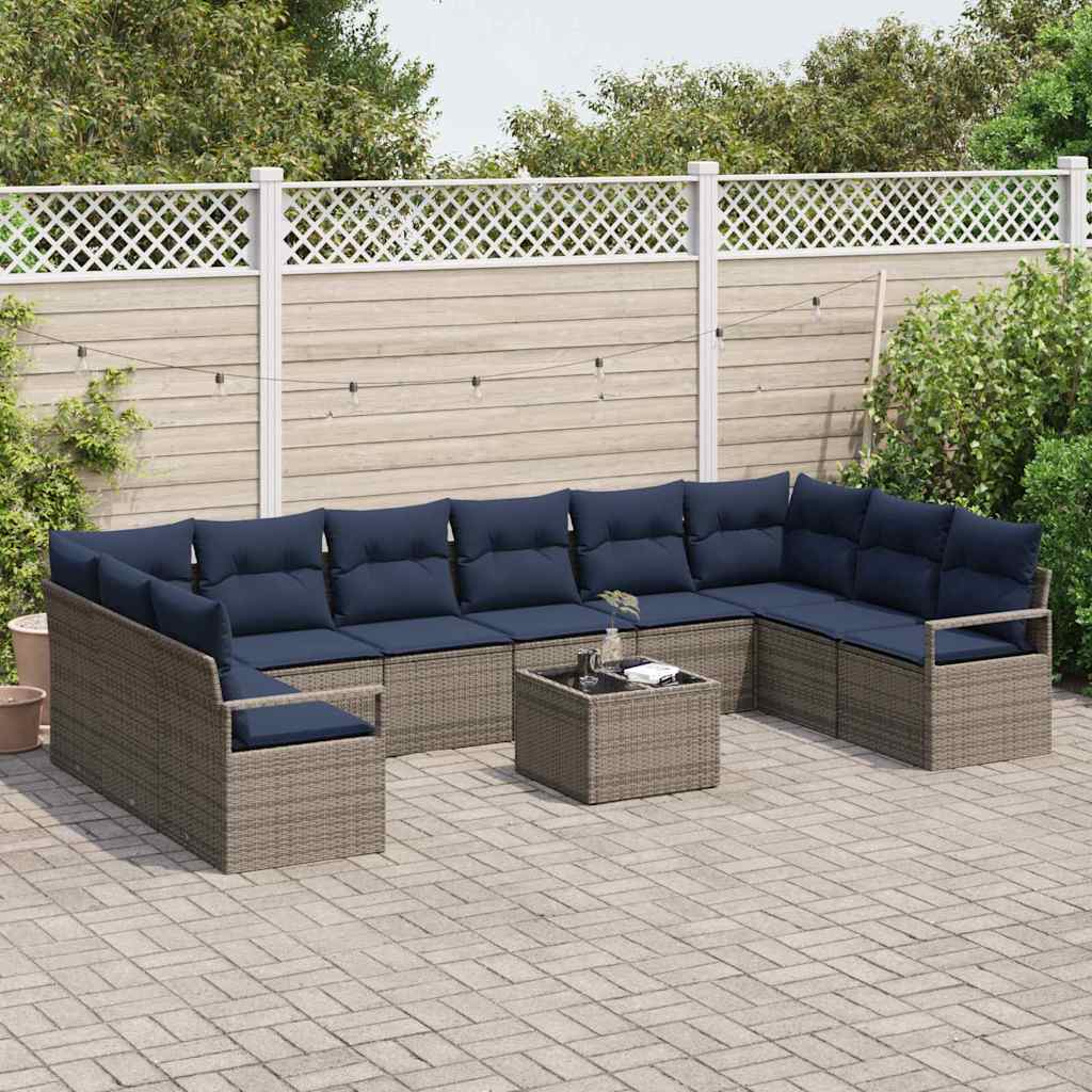 Sofa Sæt med pude 11 pcs Grå polyrattan