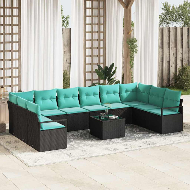 Sofa Sæt med pude 11 pcs Sort polyrattan