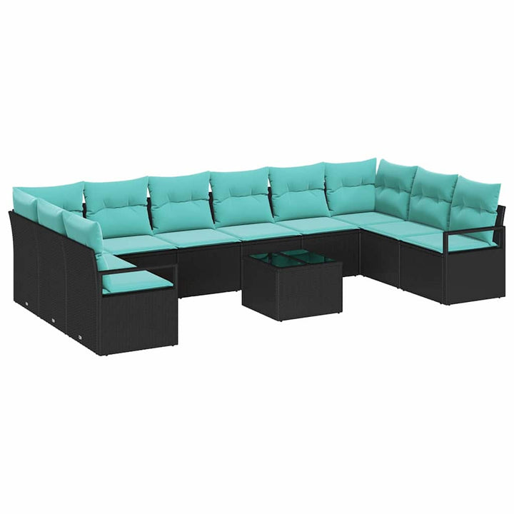 Sofa Sæt med pude 11 pcs Sort polyrattan