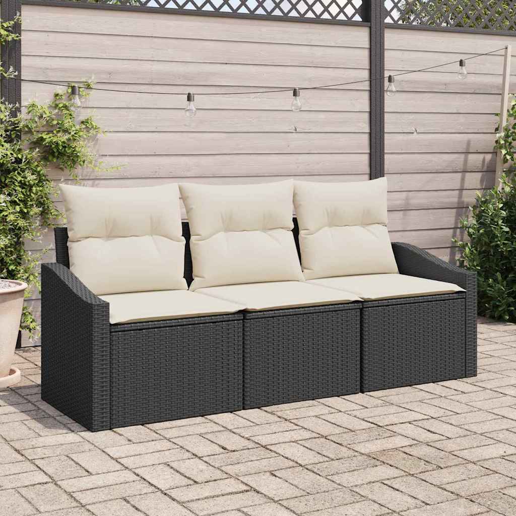 Sofa Sæt med pude 3 pcs Sort polyrattan