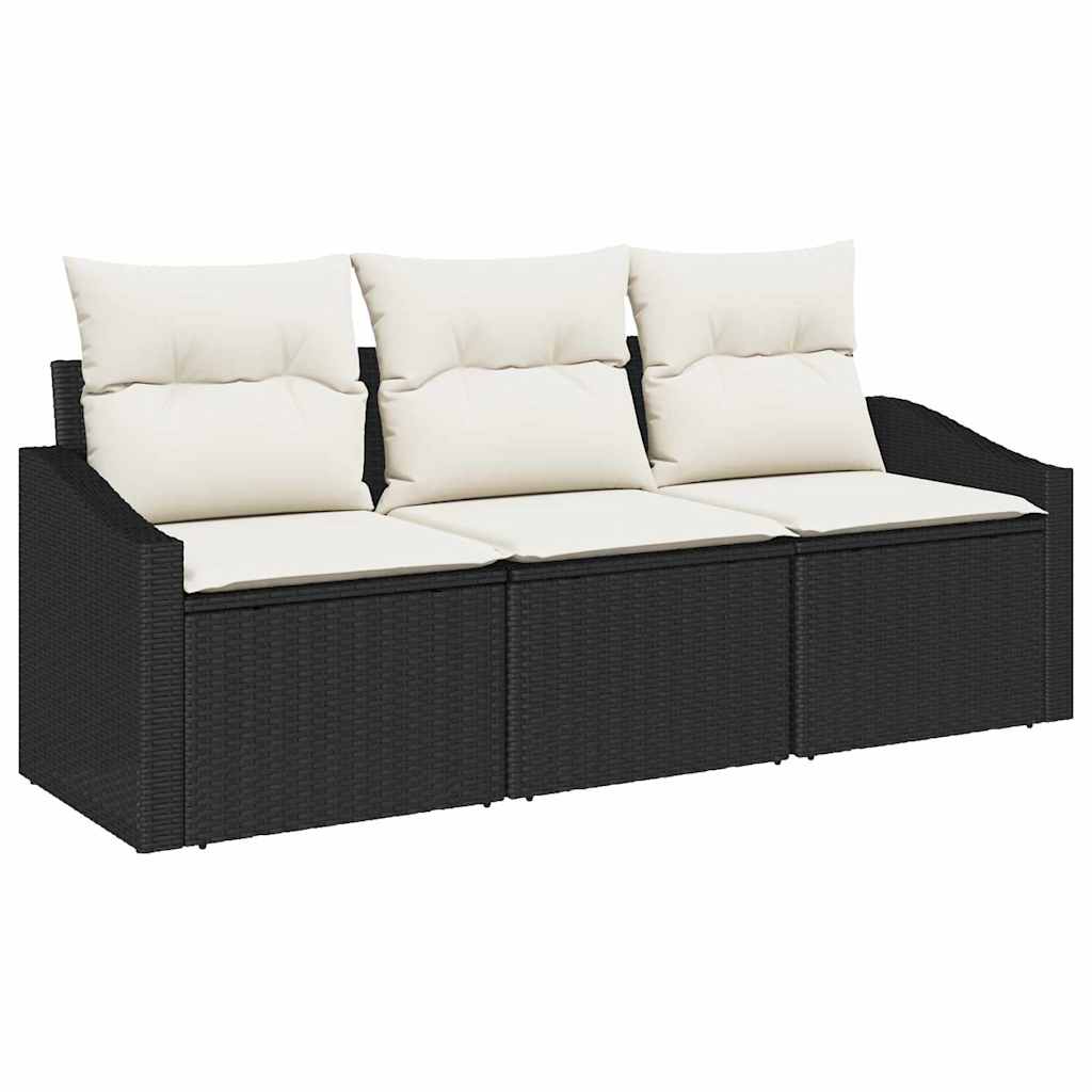 Sofa Sæt med pude 3 pcs Sort polyrattan