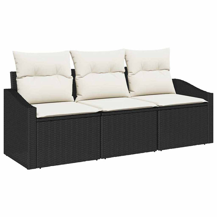 Sofa Sæt med pude 3 pcs Sort polyrattan