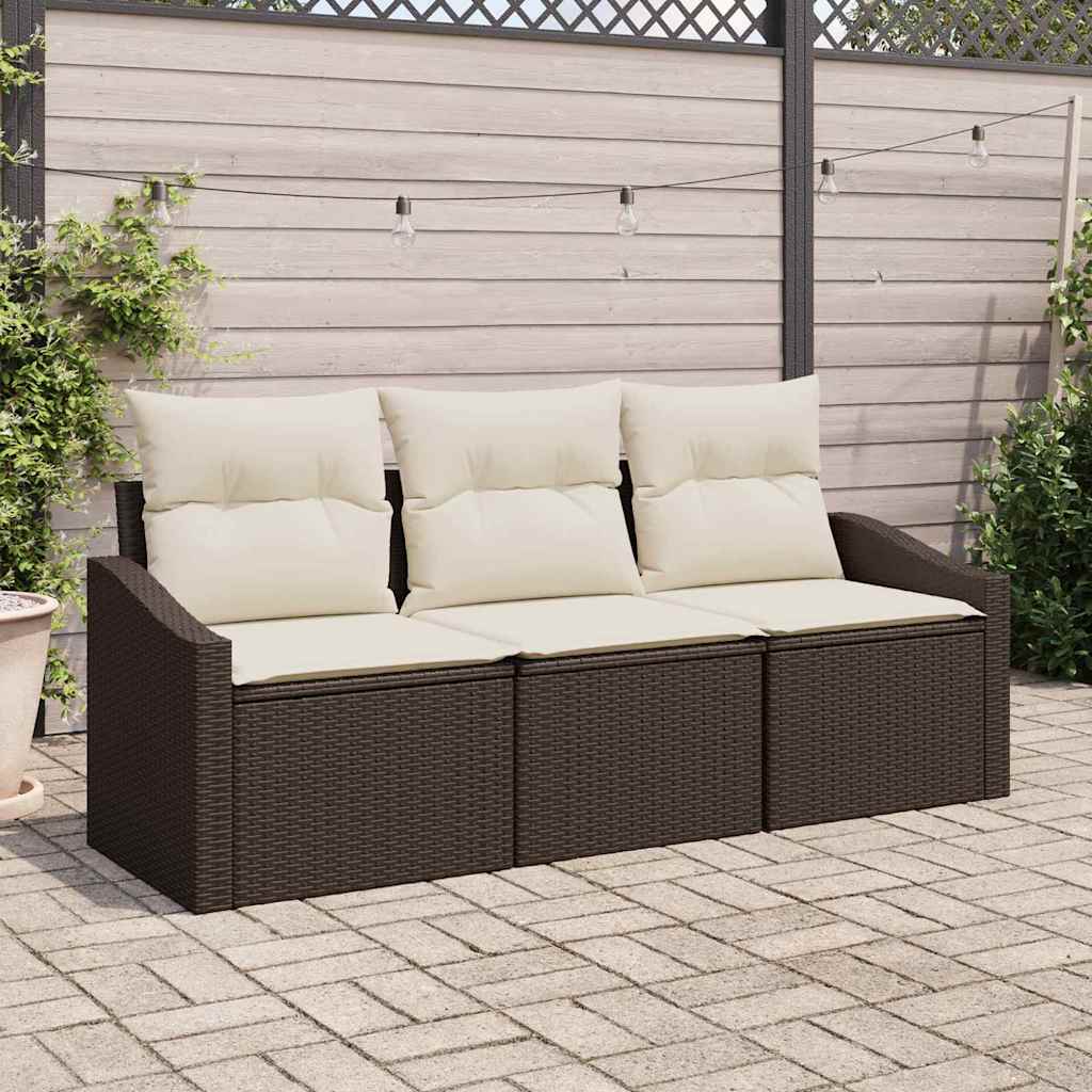 Sofa Sæt med pude 3 pcs Brun polyrattan