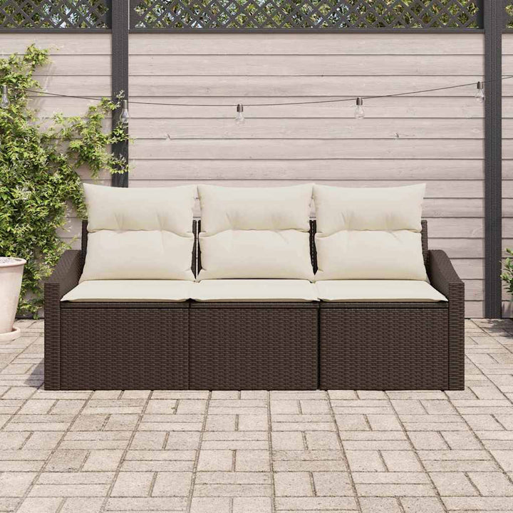 Sofa Sæt med pude 3 pcs Brun polyrattan