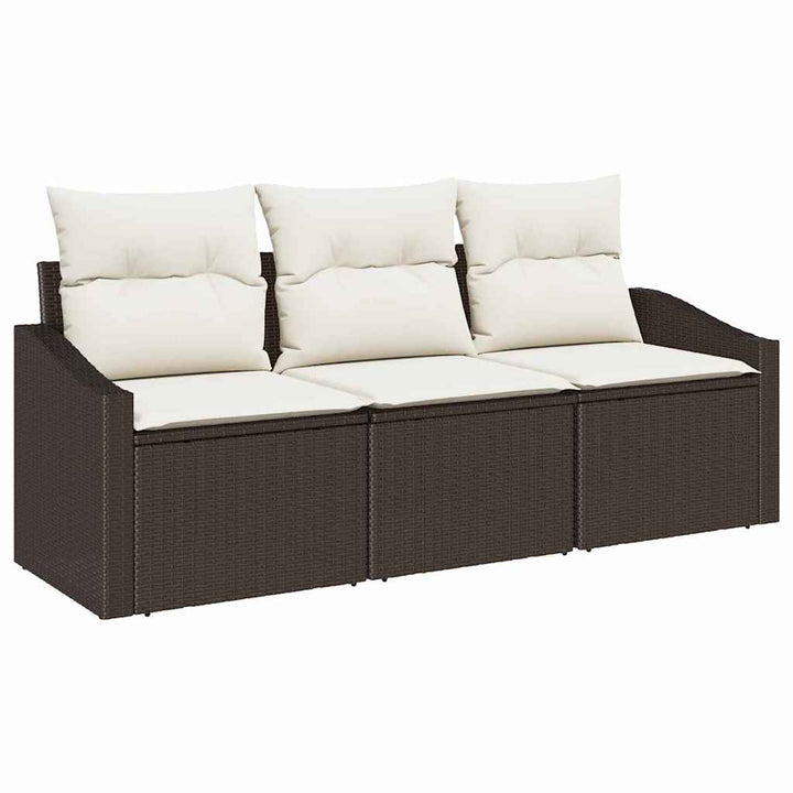 Sofa Sæt med pude 3 pcs Brun polyrattan