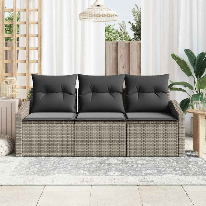 Sofa Sæt med pude 3 pcs Grå polyrattan