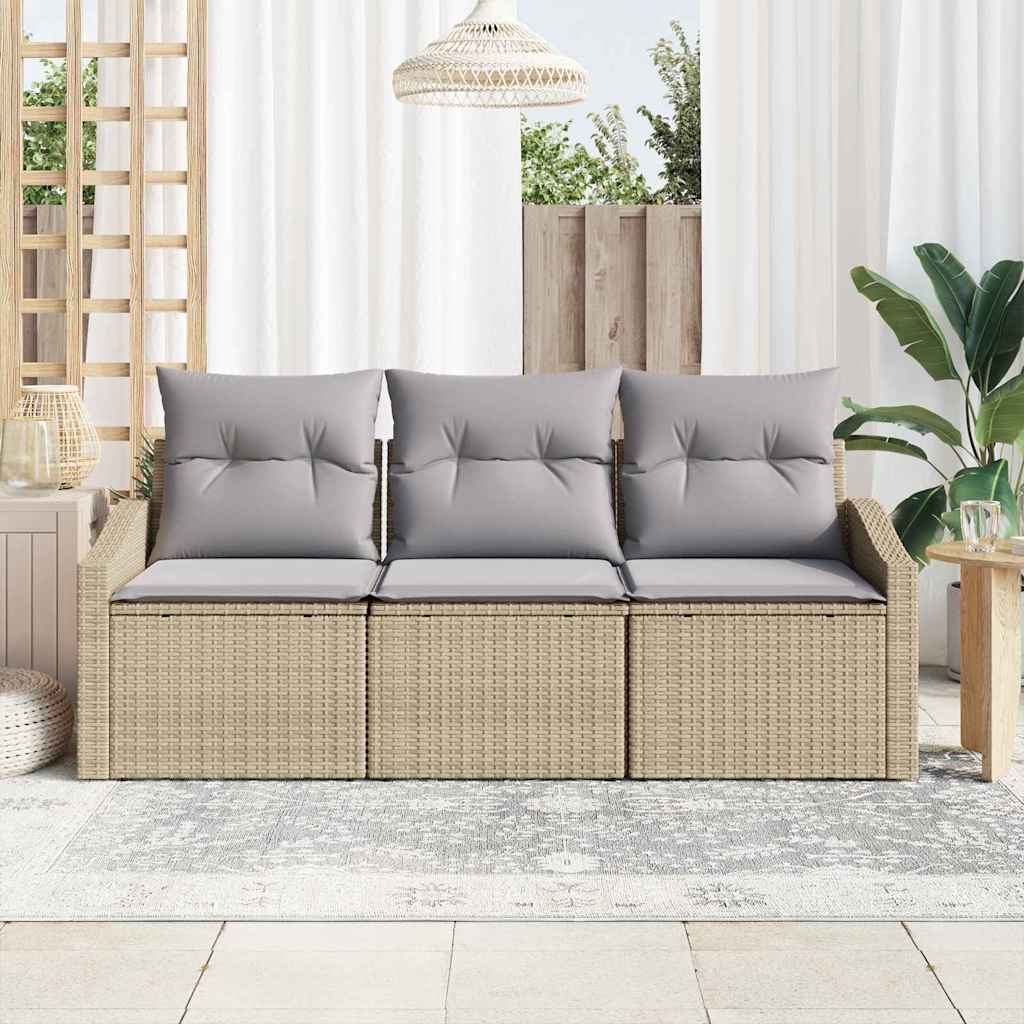 Sofa Sæt med pude 3 pcs Beige polyrattan