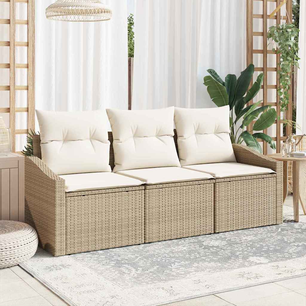 Sofa Sæt med pude 3 pcs Beige polyrattan