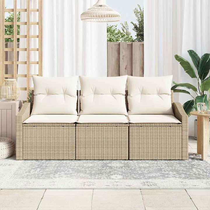 Sofa Sæt med pude 3 pcs Beige polyrattan