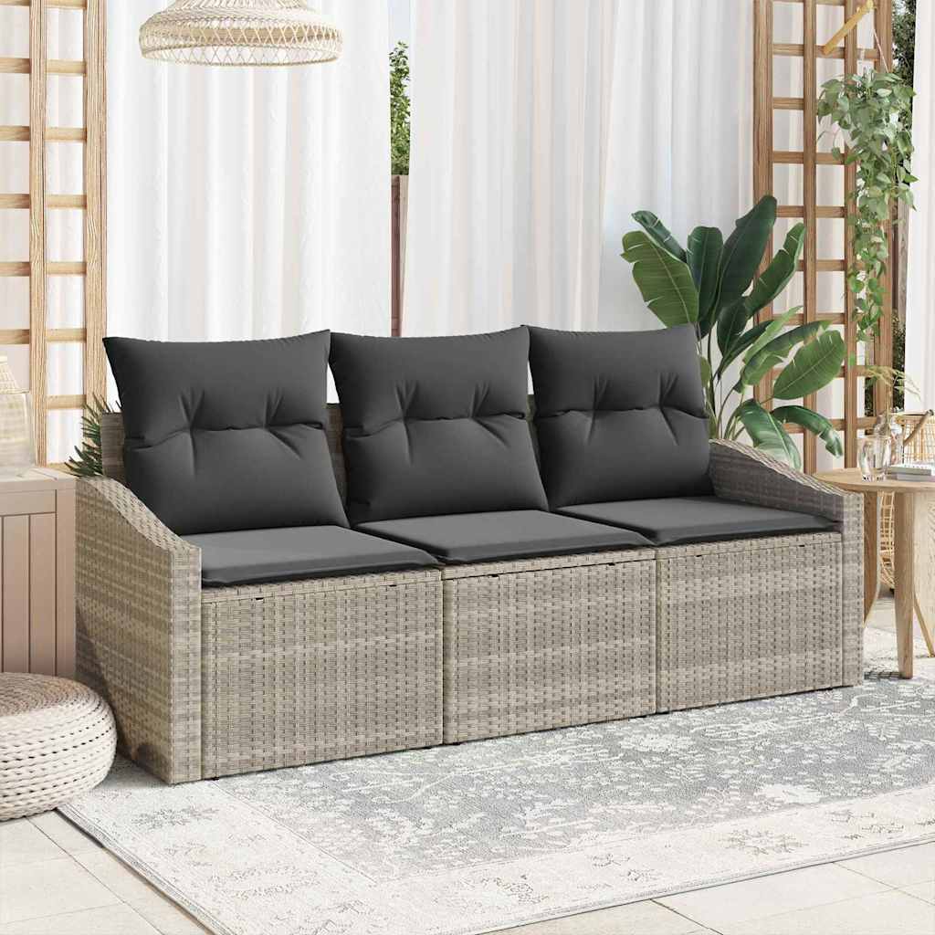 Sofa Sæt med pude 3 pcs Lysegrå polyrattan