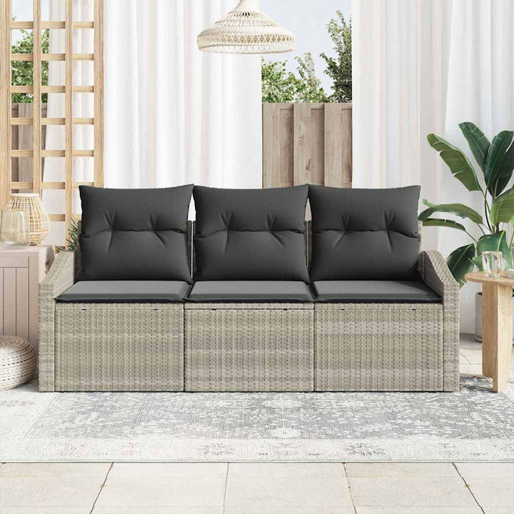 Sofa Sæt med pude 3 pcs Lysegrå polyrattan