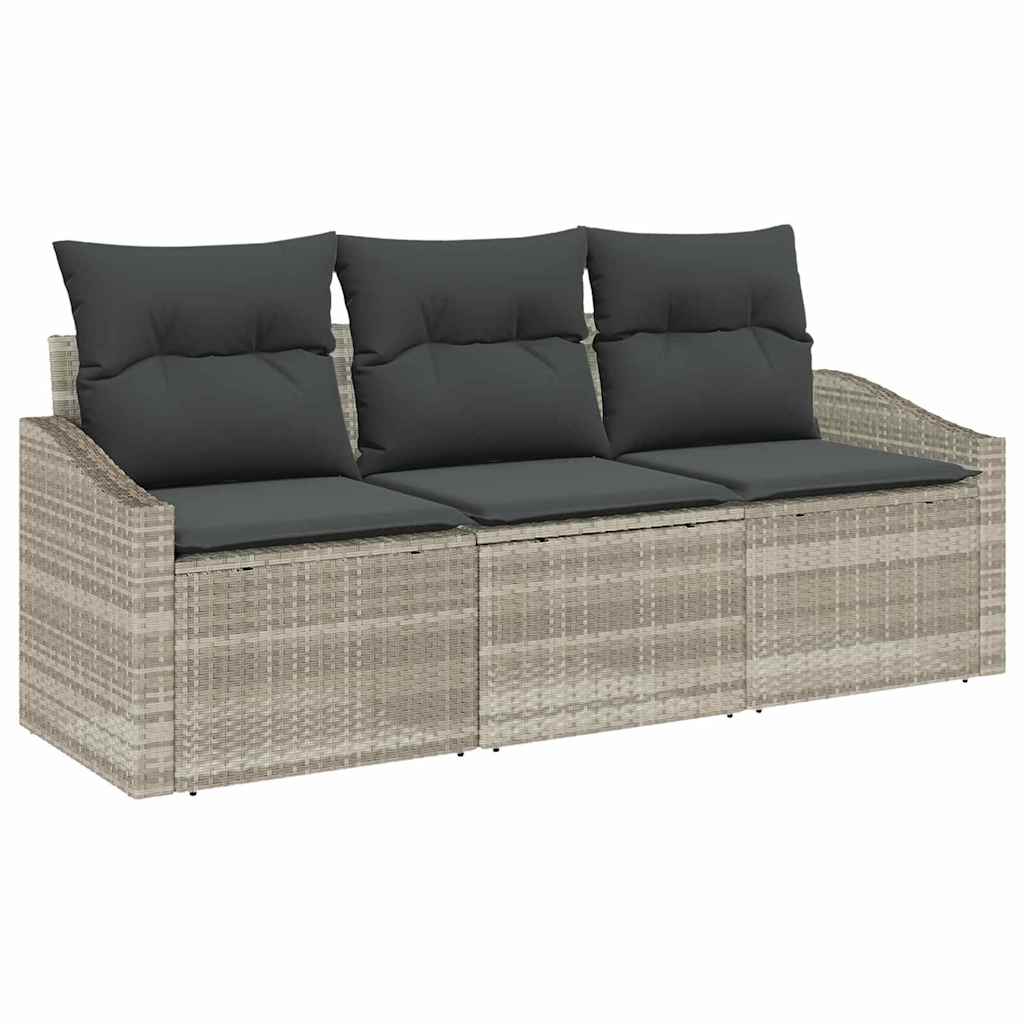 Sofa Sæt med pude 3 pcs Lysegrå polyrattan
