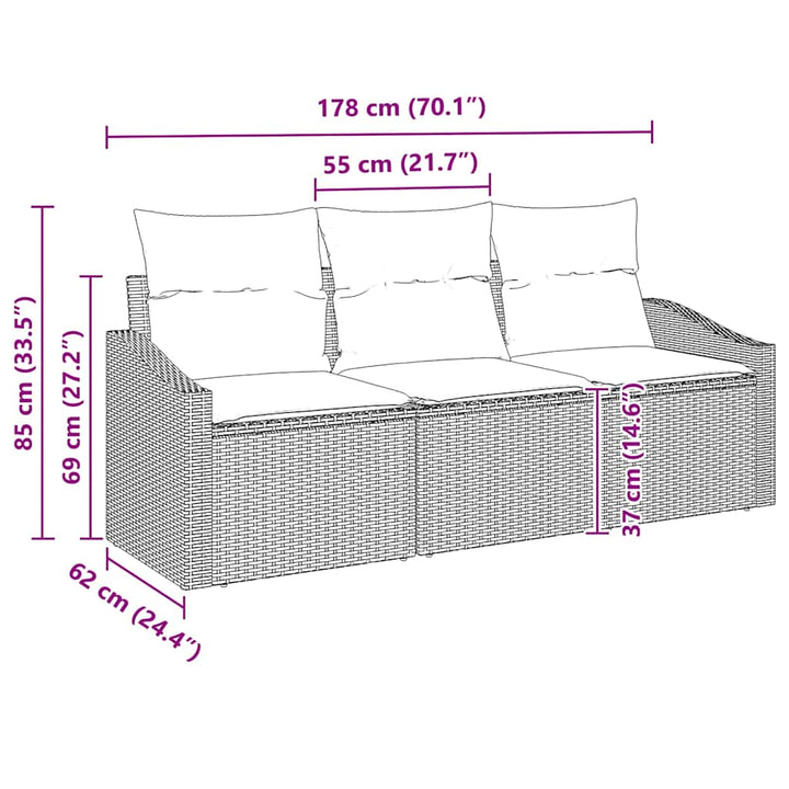 Sofa Sæt med pude 3 pcs Lysegrå polyrattan
