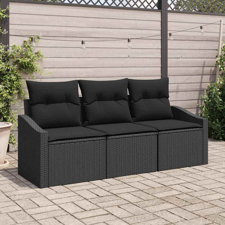 Sofa Sæt med pude 3 pcs Sort polyrattan