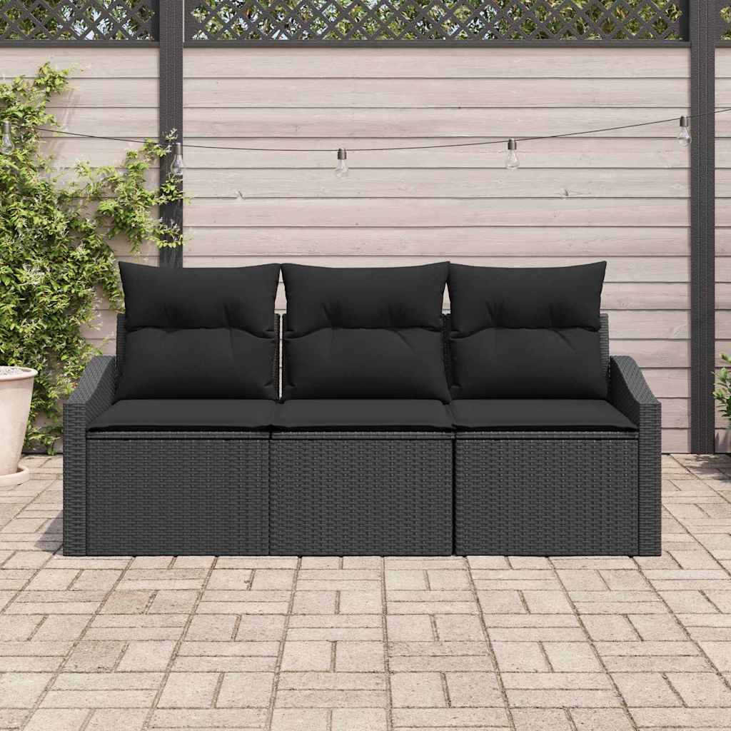 Sofa Sæt med pude 3 pcs Sort polyrattan