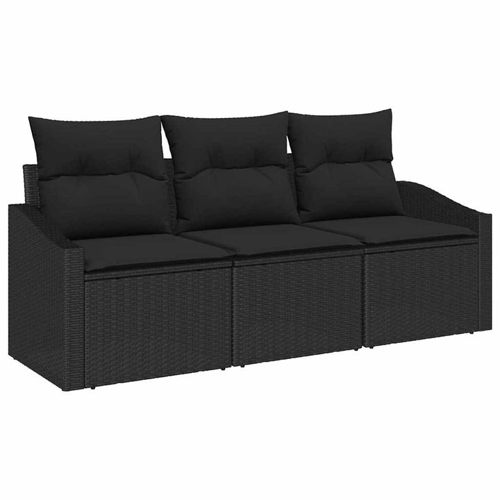 Sofa Sæt med pude 3 pcs Sort polyrattan