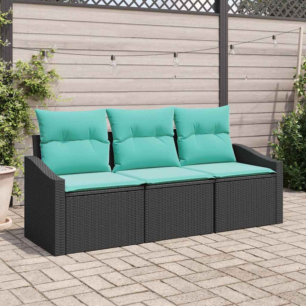Sofa Sæt med pude 3 pcs Sort polyrattan