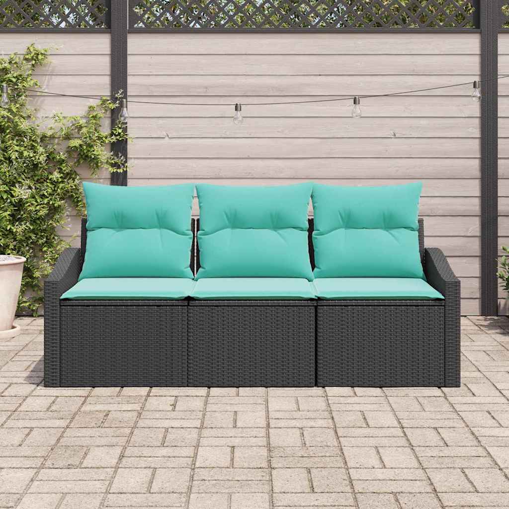 Sofa Sæt med pude 3 pcs Sort polyrattan
