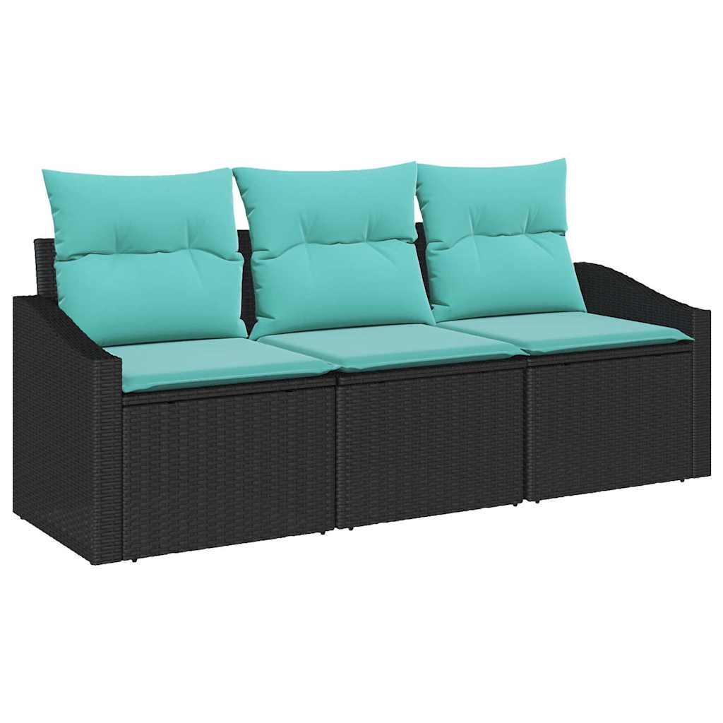 Sofa Sæt med pude 3 pcs Sort polyrattan